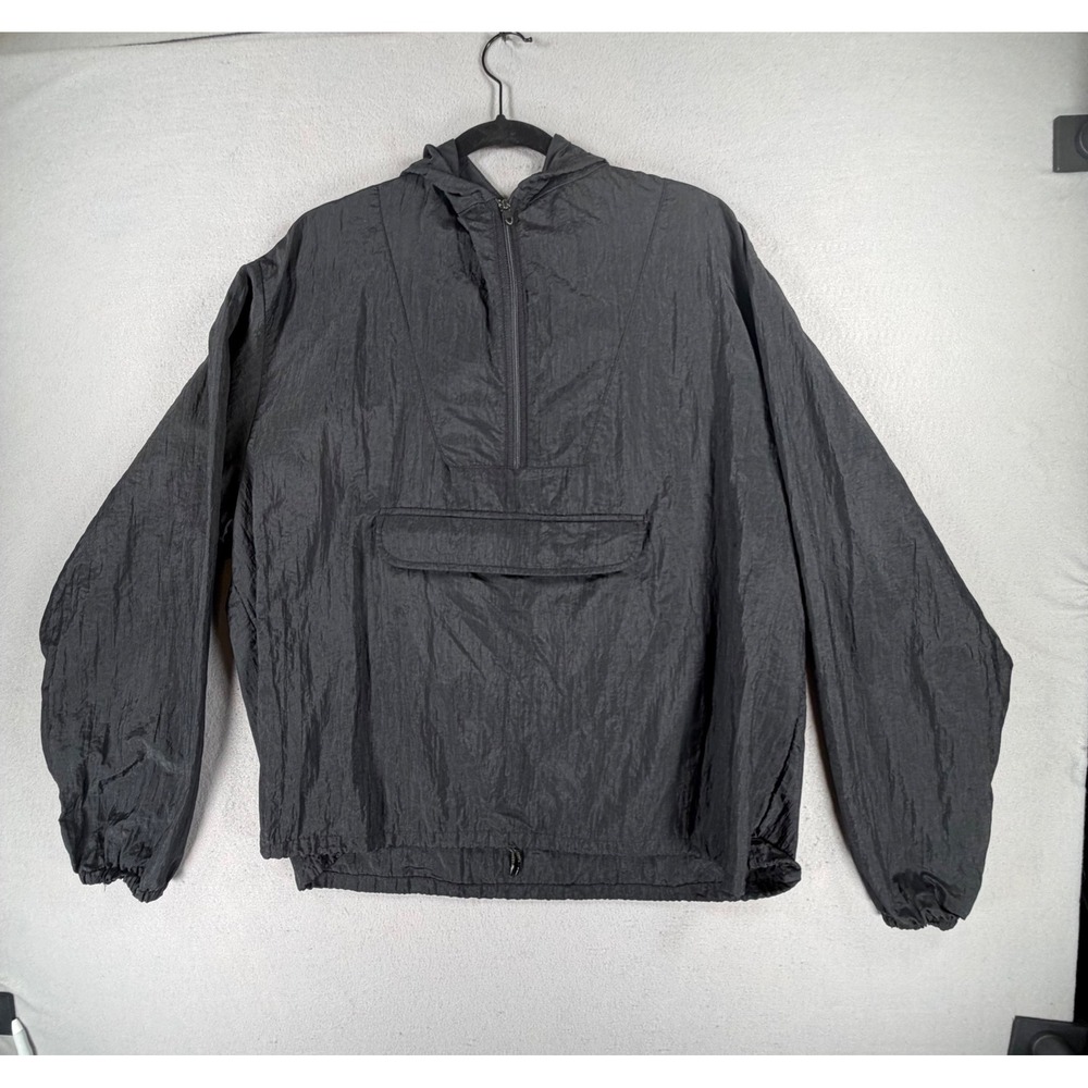 Horizon Sportswear Men's XL Black Nylon Hooded Anorak Pullover Windbreaker USA
